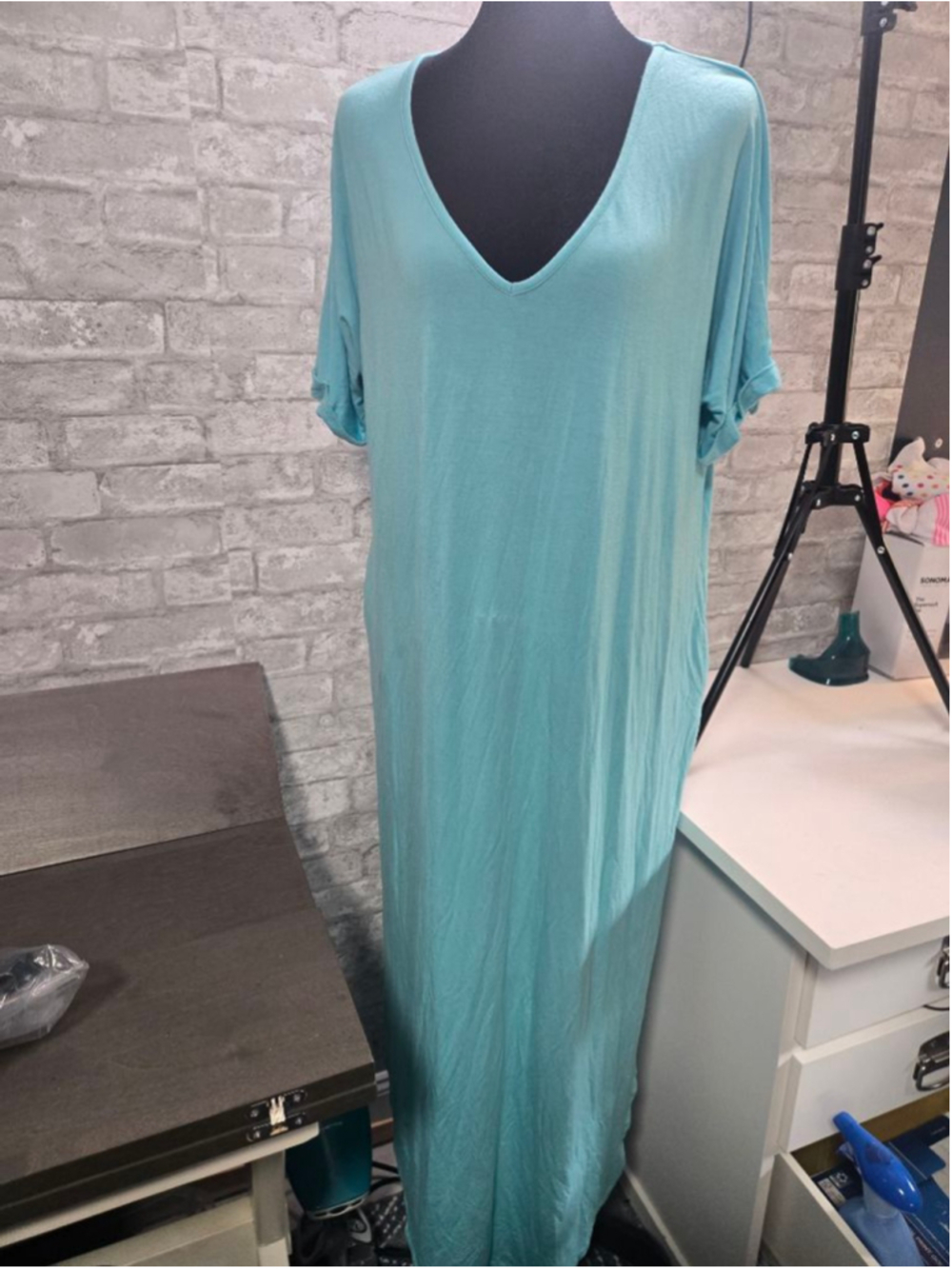 White Mark Teal V-Neck Short Sleeve Maxi Dress 1X